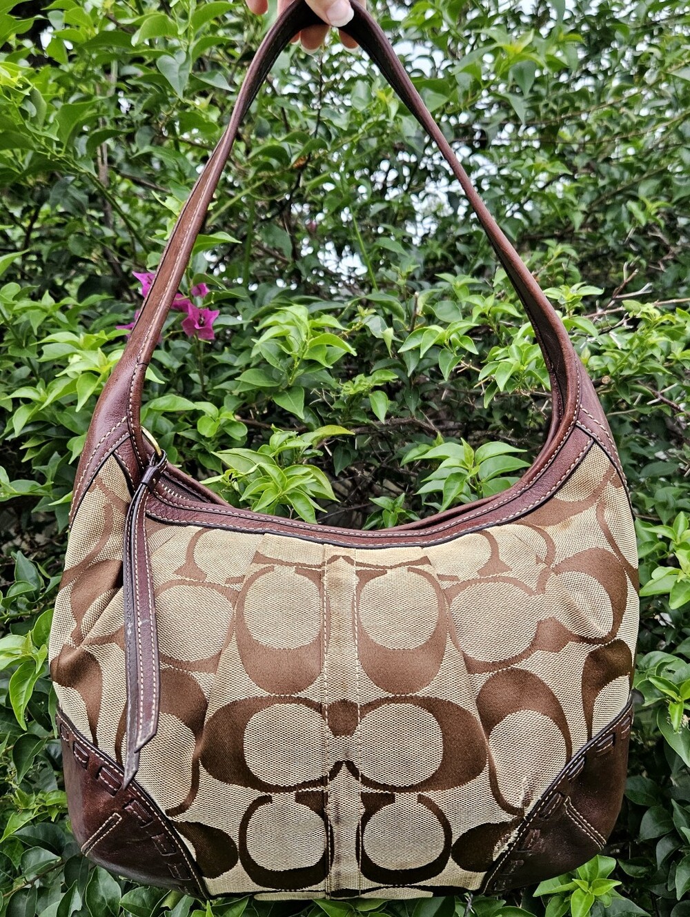 Coach Ergo 12227 Signature Pleated Hobo Brown Khaki Shoulder Bag Y2K
